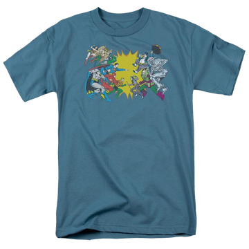 Slate men's regular fit t-shirt with Justice League DC Comics Face Off graphic