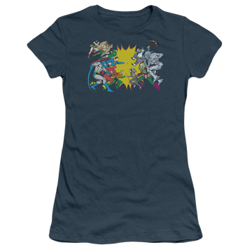 Indigo juniors t-shirt with Justice League DC Comics Face Off graphic