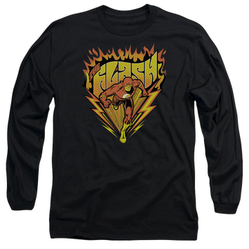 Black men's long sleeve t-shirt with The Flash Blazing Speed graphic