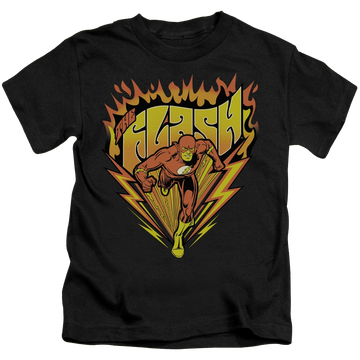 Black kid's t-shirt for ages 4 to 7 with The Flash Blazing Speed graphic