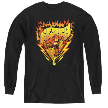 Black youth long sleeve t-shirt with The Flash Blazing Speed graphic