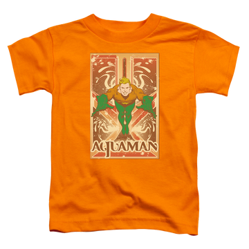Orange kid's t-shirt for ages 4 to 7 with Aquaman graphic