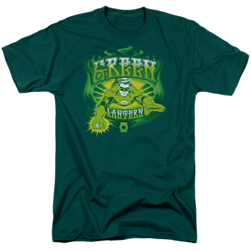 Hunter green men's regular fit t-shirt with Green Lantern Green Flames graphic