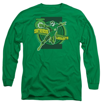 Kelly green men's long sleeve t-shirt with DC Comics Green Lantern graphic