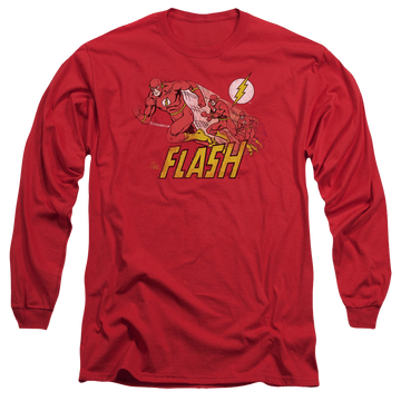 Red men's long sleeve t-shirt with The Flash Crimson Comet graphic