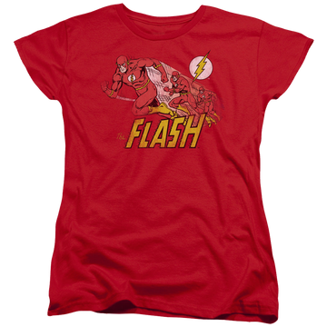 Red women's t-shirt with The Flash Crimson Comet graphic