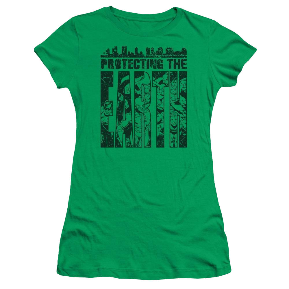 DC Comics Protecting The Earth - Juniors T-Shirt Juniors T-Shirt Justice League