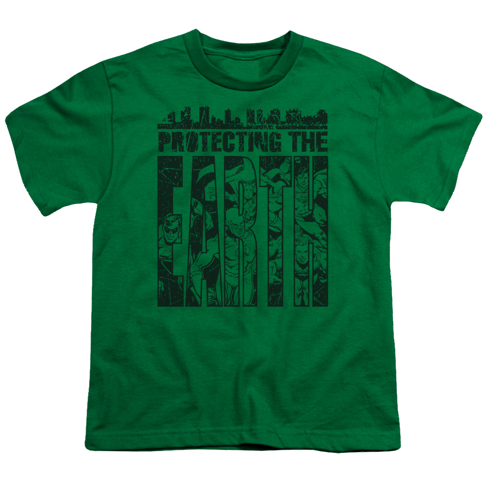 Justice League Protecting The Earth - Youth T-Shirt Youth T-Shirt (Ages 8-12) Justice League