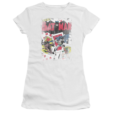 White juniors t-shirt with Batman DC Comics Number 11 Distressed graphic