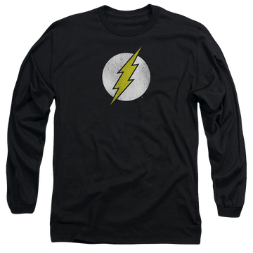 Black men's long sleeve t-shirt with Flash Logo Distressed graphic