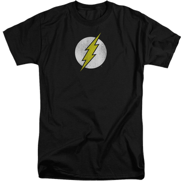 Black men's tall fit t-shirt with Flash Logo Distressed graphic