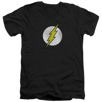 Black men's v-neck t-shirt with Flash Logo Distressed graphic