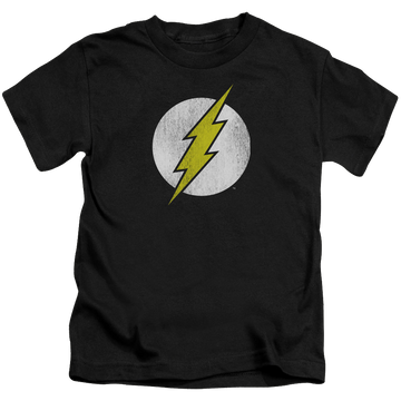 Black kid's t-shirt for ages 4 to 7 with Flash Logo Distressed graphic