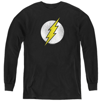 Black youth long sleeve t-shirt with Flash Logo Distressed graphic