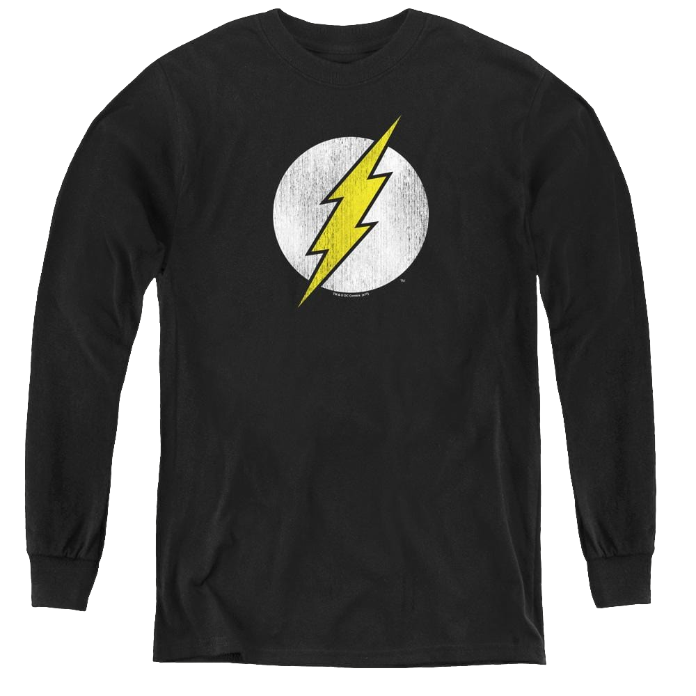 Flash, The Flash Logo Distressed - Youth Long Sleeve T-Shirt Youth Long Sleeve T-Shirt The Flash