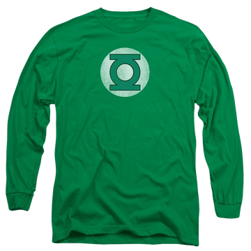 Kelly green men's long sleeve t-shirt with Green Lantern DC Comics Gl Logo Distressed graphic