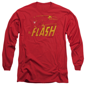Red men's long sleeve t-shirt with Flash Speed Distressed graphic