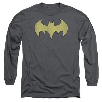 Charcoal men's long sleeve t-shirt with Batman Batgirl Logo Distressed graphic