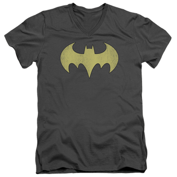 Charcoal men's v-neck t-shirt with Batman Batgirl Logo Distressed graphic