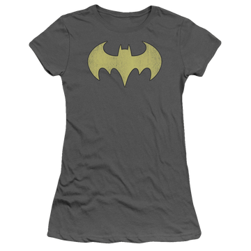 Charcoal juniors t-shirt with Batman Batgirl Logo Distressed graphic
