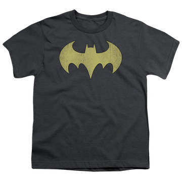 Charcoal youth t-shirt for ages 8 to 12 with Batman Batgirl Logo Distressed graphic