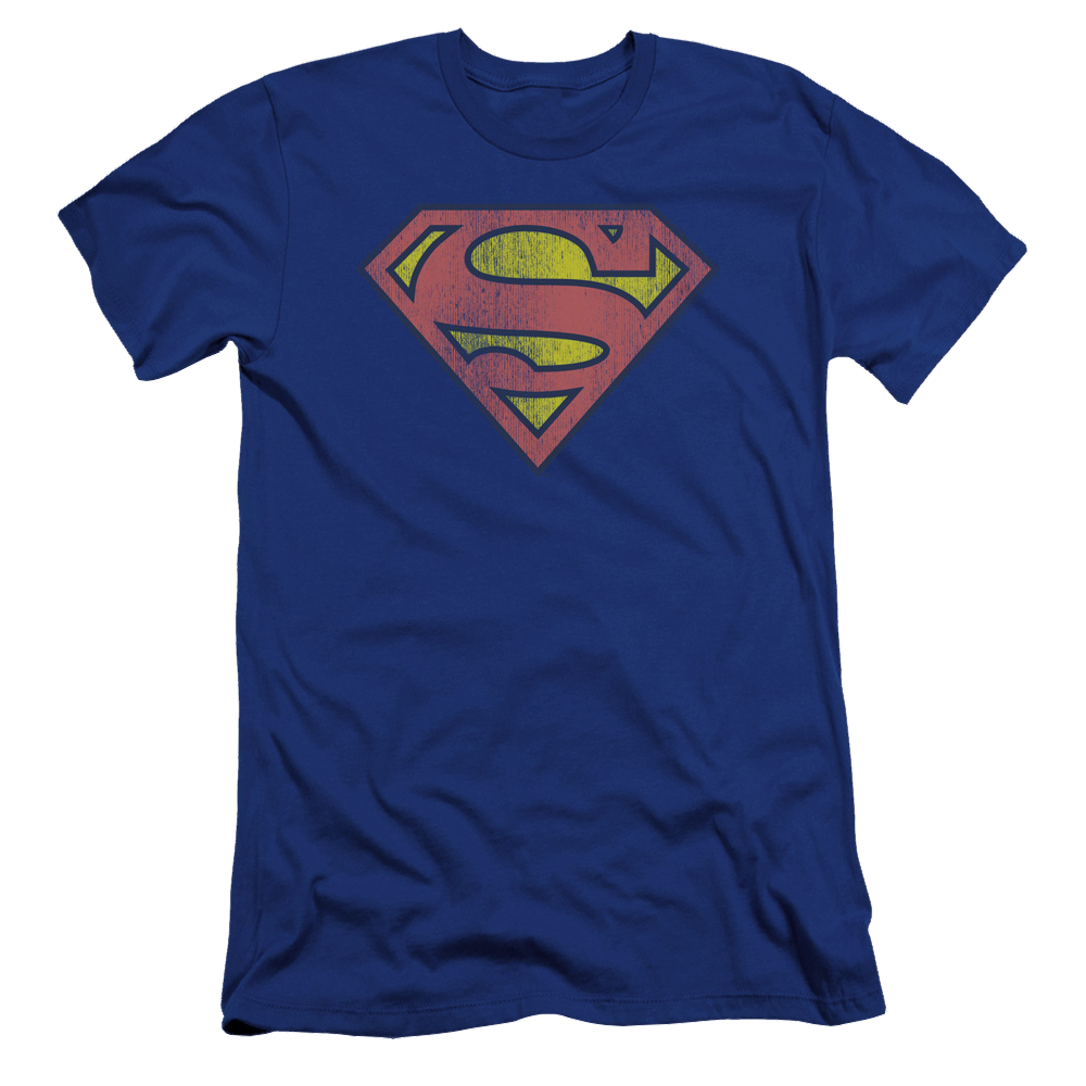 Superman Retro Supes Logo Distressed - Men's Premium Slim Fit T-Shirt Men's Premium Slim Fit T-Shirt Superman
