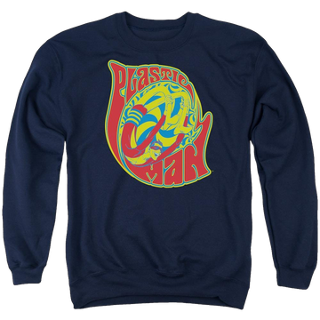 Navy men's crewneck sweatshirt with Plastic Man DC Comics How I Roll graphic
