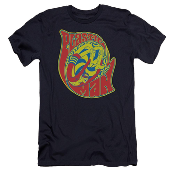 Navy men's premium slim fit t-shirt with Plastic Man DC Comics How I Roll graphic