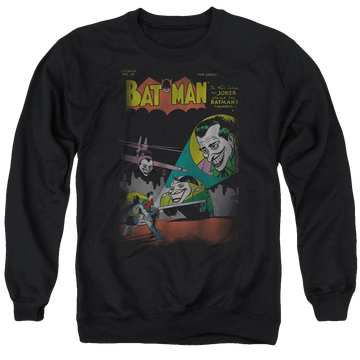 Black men's crewneck sweatshirt with Batman DC Comics Wrong Signal graphic