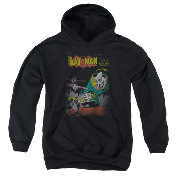 Black youth hoodie for ages 8 to 12 with Batman Robin Wrong Signal graphic