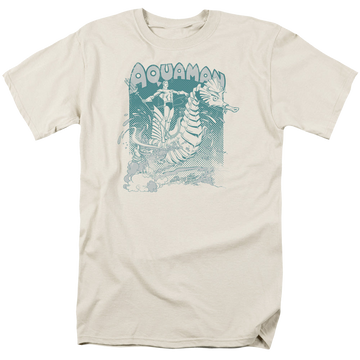 Cream men's regular fit t-shirt with Aquaman Catch A Wave graphic