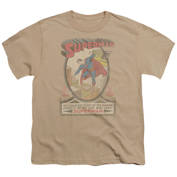 Sand youth t-shirt for ages 8 to 12 with Superman 1 Distressed graphic