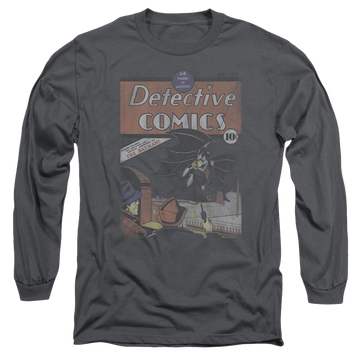 Charcoal men's long sleeve t-shirt with Superman DC Comics Detective #27 Distressed graphic