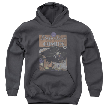 Charcoal youth hoodie for ages 8 to 12 with Superman Detective #27 Distressed graphic