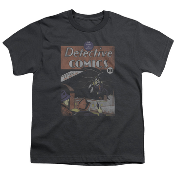 Charcoal youth t-shirt for ages 8 to 12 with Superman Detective #27 Distressed graphic