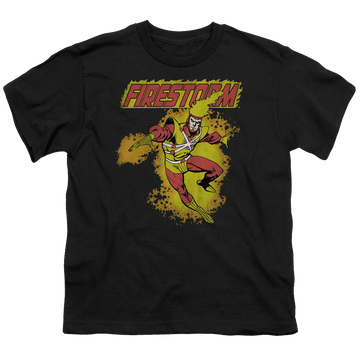 Black youth t-shirt for ages 8 to 12 with Firestorm graphic