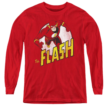 Red youth long sleeve t-shirt with The Flash graphic