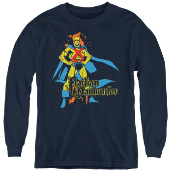 Navy youth long sleeve t-shirt with Martian Manhunter graphic