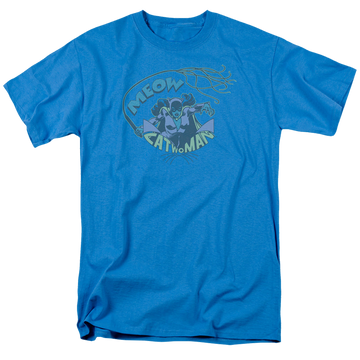 Turquoise men's regular fit t-shirt with Meow Catwoman graphic
