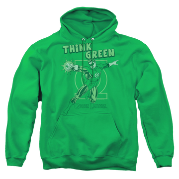 Kelly green pullover hoodie with Green Lantern Think Green graphic