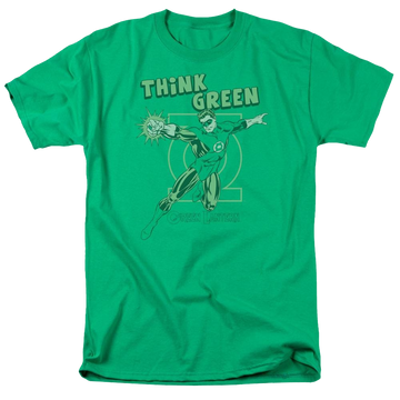 Kelly green men's regular fit t-shirt with Green Lantern DC Comics Think Green graphic