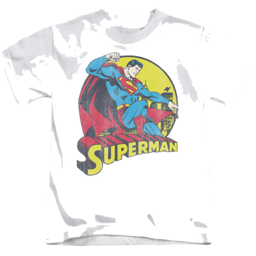 White kid's t-shirt for ages 4 to 7 with Superman Big Blue graphic