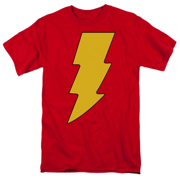 Red men's regular fit t-shirt with DC Comics Shazam Logo graphic