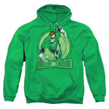 Kelly green pullover hoodie with Green Lantern graphic