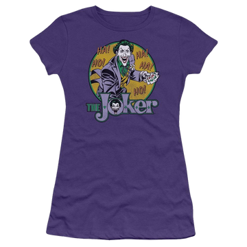 Purple juniors t-shirt with DC Comics The Joker graphic