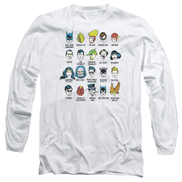 White men's long sleeve t-shirt with Justice League DC Comics Superhero Issues graphic