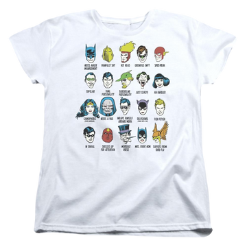 White women's t-shirt with Justice League DC Comics Superhero Issues graphic