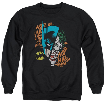Black men's crewneck sweatshirt with Batman DC Comics Broken Visage graphic