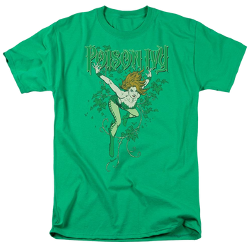 Kelly green men's regular fit t-shirt with DC Comics Poison Ivy graphic