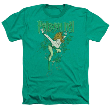 Kelly green men's heather t-shirt with DC Comics Poison Ivy graphic